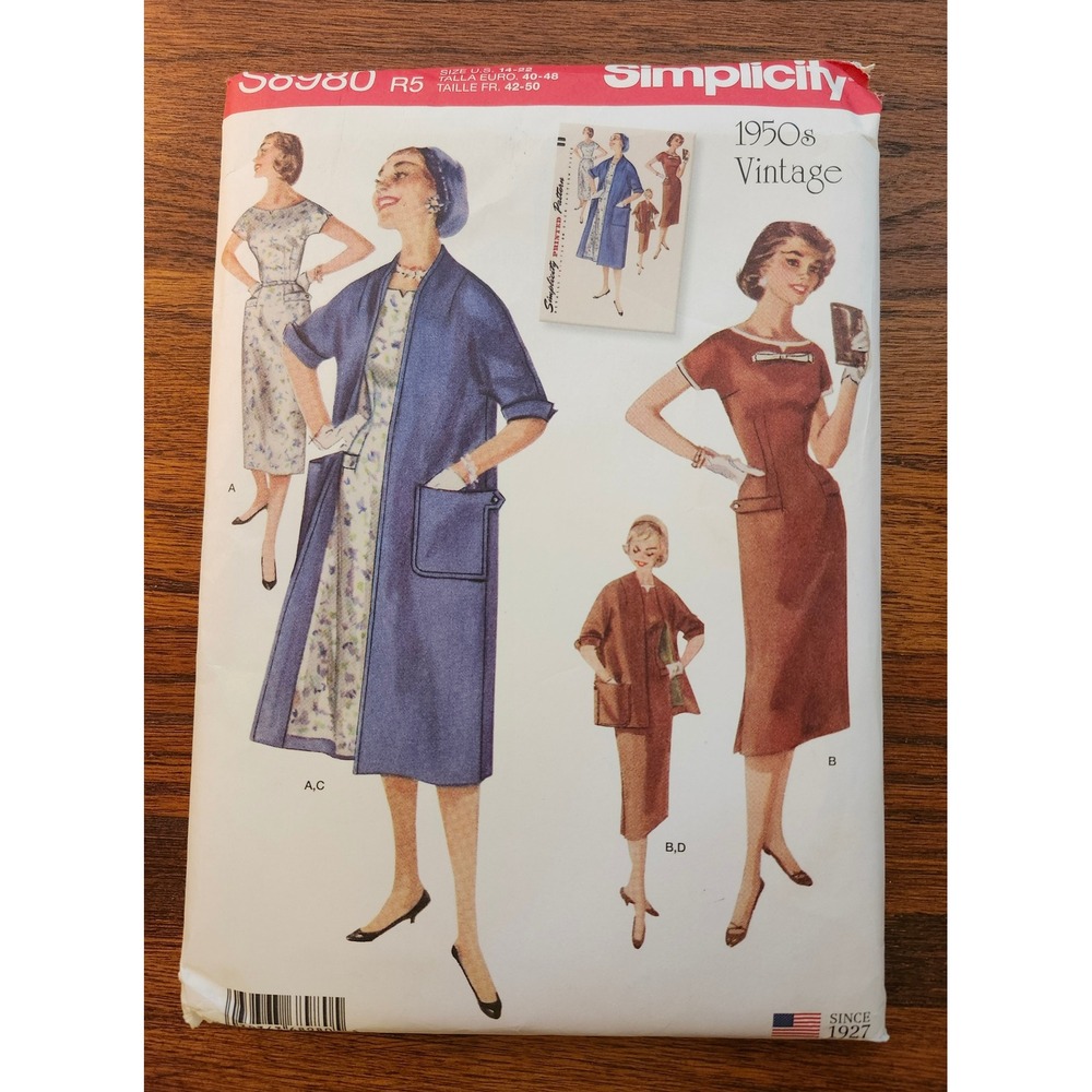 Simplicity S8980 1950s Vintage Dress and Coat Sewing Pattern Size 14-22 R5